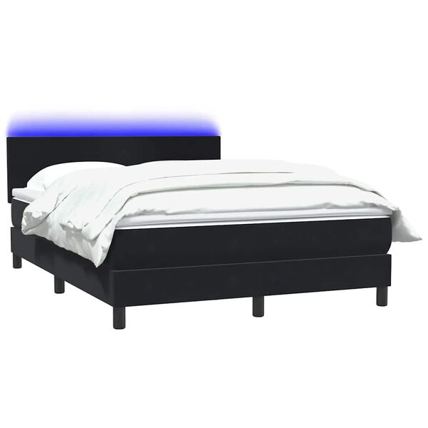 vidaXL Box spring postel s matrac&iacute; a LED čern&aacute; 140x210 cm samet