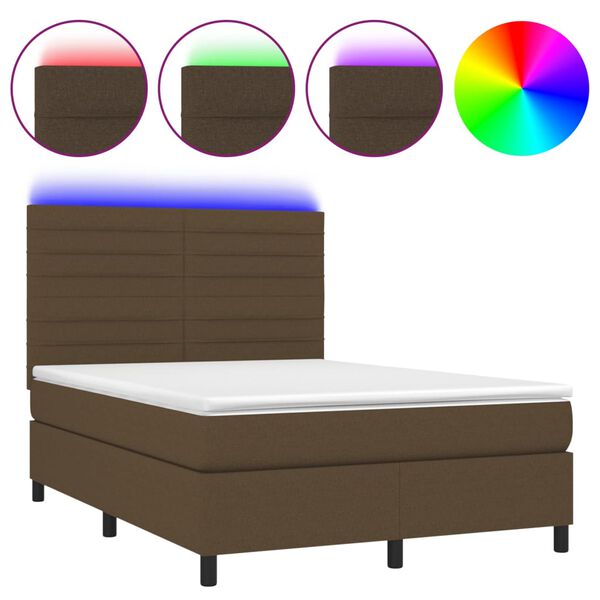 vidaXL Box spring postel s matrac&iacute; a LED tmavě hněd&aacute; 140x190 cm textil