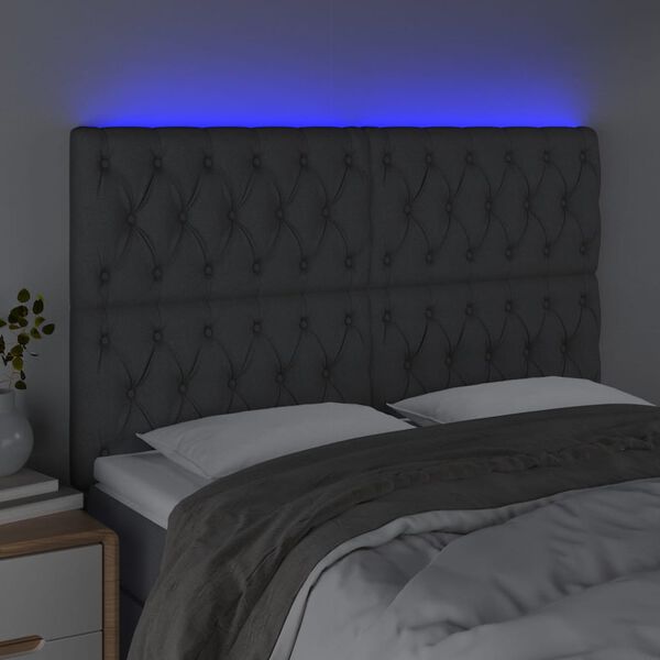 vidaXL Čelo postele s LED tmavě &scaron;ed&eacute; 160x7x118/128 cm textil