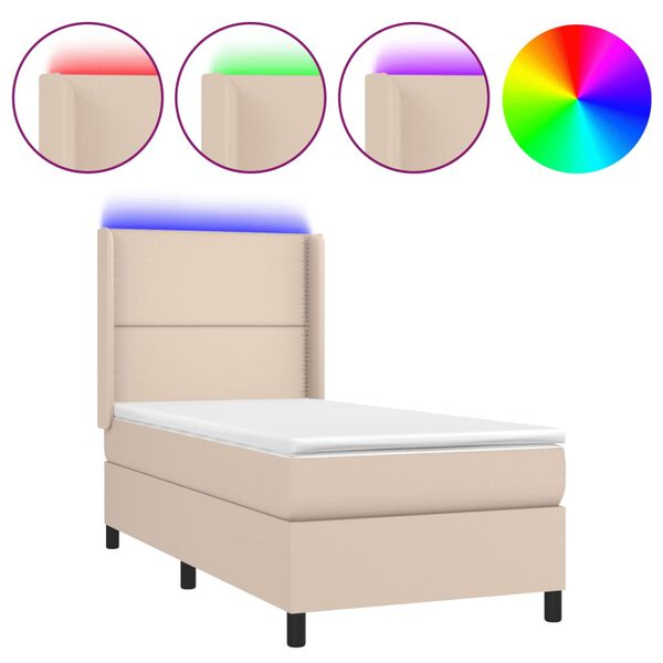vidaXL Box spring postel matrace a LED cappuccino 90x190 cm umělá kůže