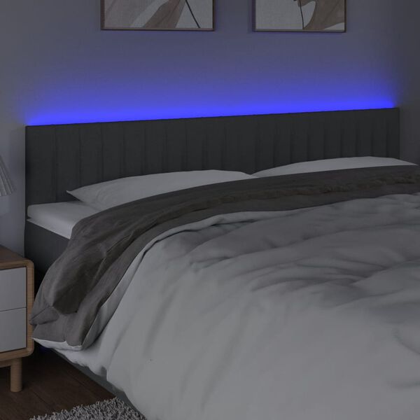 vidaXL Čelo postele s LED tmavě &scaron;ed&eacute; 180x5x78/88 cm textil