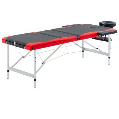 vidaXL Skládací masážní stůl se 3 zónami hliník černý a červený