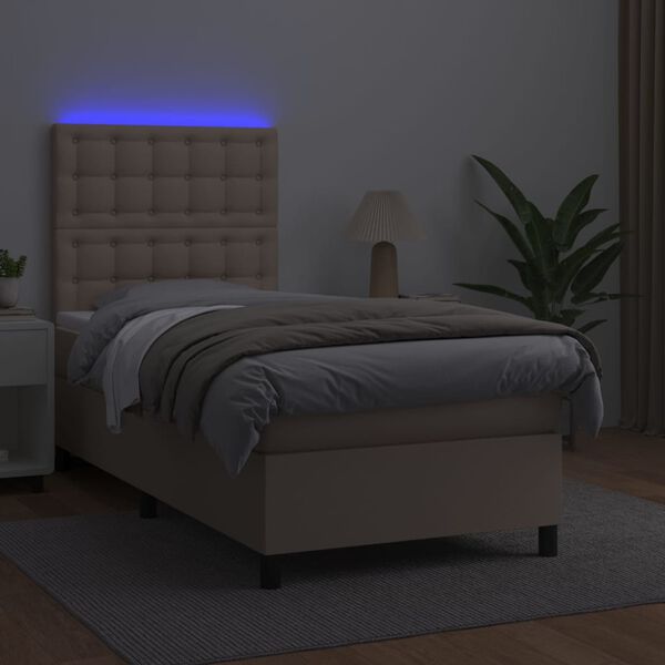vidaXL Box spring postel matrace a LED cappuccino 80x200 cm uměl&aacute; kůže