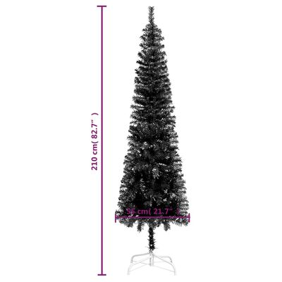 vidaXL Úzký vánoční stromek s LED osvětlením černý 210 cm
