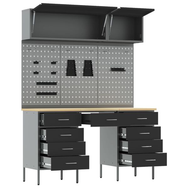 vidaXL Pracovn&iacute; skř&iacute;ň se z&aacute;suvkou 8 pcs Čern&aacute; 150 x 55 x 200 cm