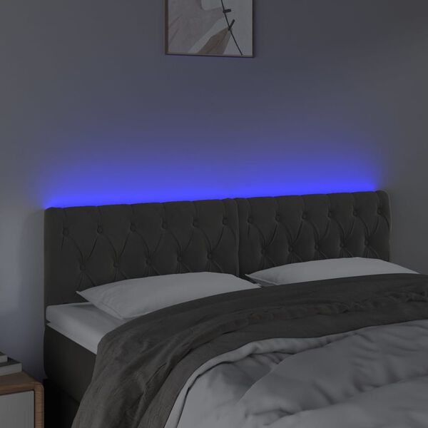 vidaXL Čelo postele s LED tmavě šedé 144 x 7 x 78/88 cm samet
