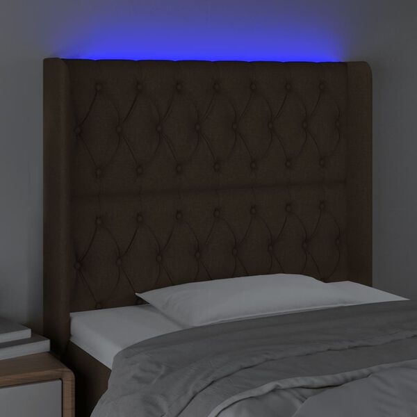 vidaXL Čelo postele s LED tmavě hněd&eacute; 93 x 16 x 118/128 cm textil
