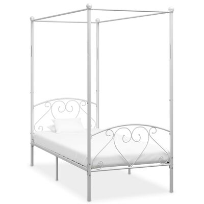 vidaXL Rám postele s nebesy bílý kovový 100 x 200 cm