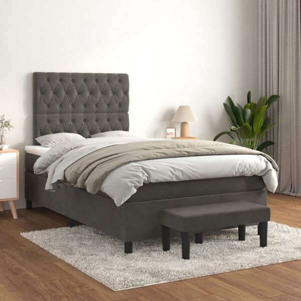 vidaXL Box spring postel s matrac&iacute; tmavě &scaron;ed&aacute; 120 x 200 cm samet