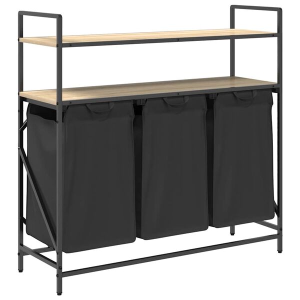 vidaXL Koš na prádlo se 3 přihrádkami a policemi dub sonoma