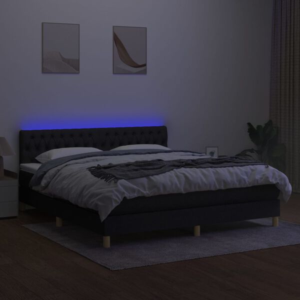 vidaXL Box spring postel s matrac&iacute; a LED čern&aacute; 180x200 cm textil