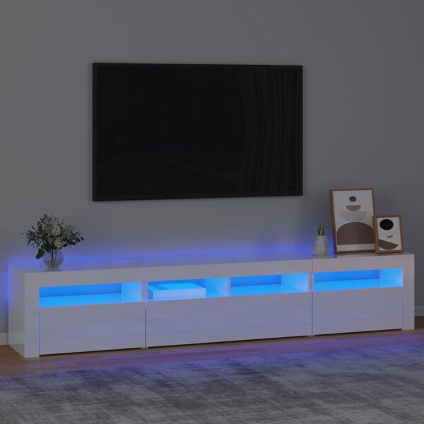 vidaXL TV skř&iacute;ňka s LED osvětlen&iacute;m b&iacute;l&aacute; vysok&yacute; lesk 210x35x40 cm