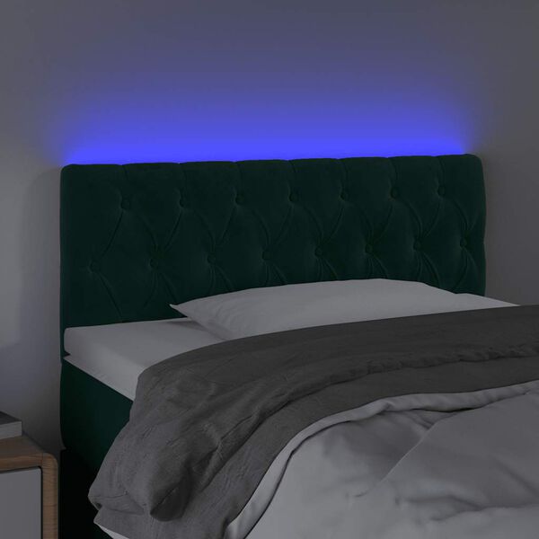 vidaXL Čelo postele s LED tmavě zelen&eacute; 100 x 7 x 78/88 cm samet