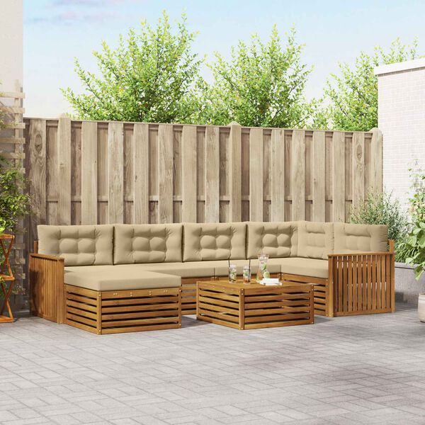 vidaXL Venkovn&iacute; pohovkov&aacute; souprava 7 pcs Přirozen&aacute; a B&eacute;žov&aacute;