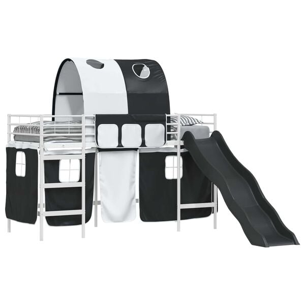 vidaXL Dětsk&yacute; patrov&yacute; postelov&yacute; r&aacute;m B&iacute;l&aacute; a čern&aacute; 74,5 x 190 cm Kov