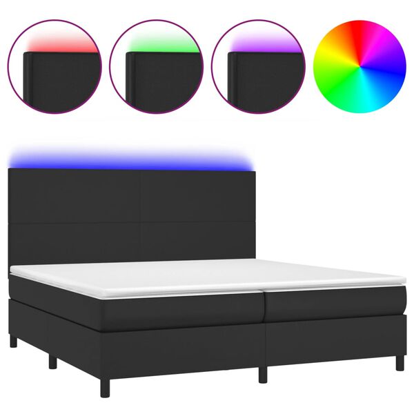 vidaXL Box spring postel s matrac&iacute; a LED čern&aacute; 200x200 cm uměl&aacute; kůže