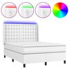 vidaXL Box spring postel s matrac&iacute; a LED b&iacute;l&aacute; 140x190 cm uměl&aacute; kůže