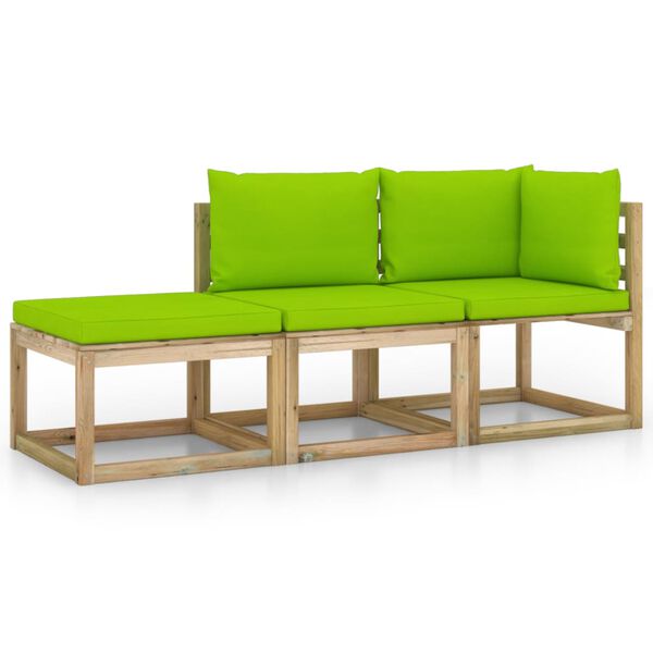 vidaXL 3d&iacute;ln&aacute; zahradn&iacute; sedac&iacute; souprava s jasně zelen&yacute;mi podu&scaron;kami