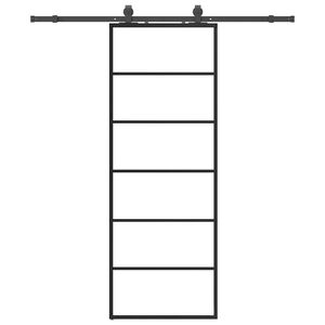 vidaXL Posuvn&eacute; dveře se sadou kov&aacute;n&iacute; čern&eacute; 76x205 cm ESG Glass