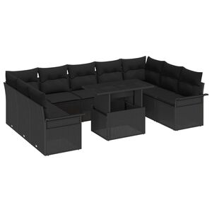 vidaXL Sada zahradn&iacute;ch pohovek s pol&scaron;t&aacute;řem 10 pcs Čern&aacute; Poly Ratan