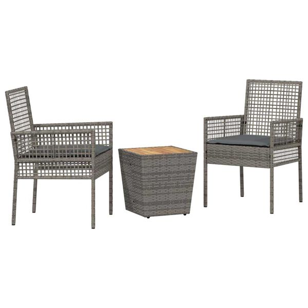 vidaXL Zahradní bistro set 3 pcs Šedá Poly ratan