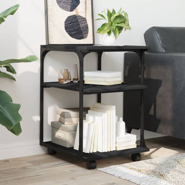 vidaXL Stojan na tiskárnu 3patrový černý 43x48x64 cm kompozitní dřevo