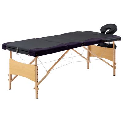 vidaXL Skládací masážní stůl 3 zóny dřevěný černý a fialový