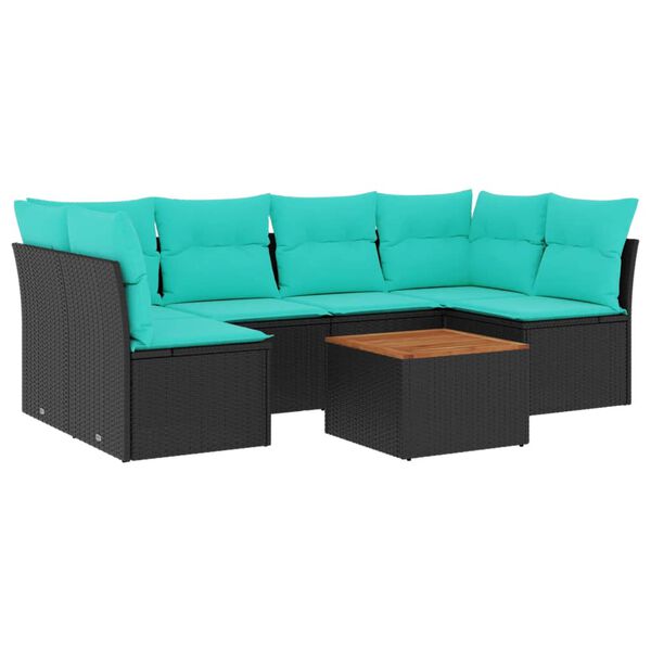 vidaXL 7d&iacute;ln&aacute; zahradn&iacute; sedac&iacute; souprava s podu&scaron;kami čern&aacute; polyratan