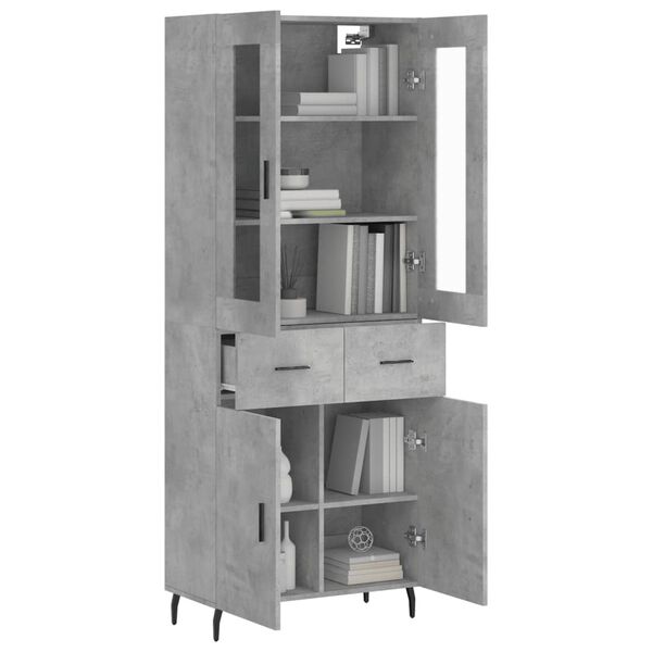 vidaXL Skř&iacute;ň highboard betonově &scaron;ed&aacute; 69,5x34x180 cm kompozitn&iacute; dřevo