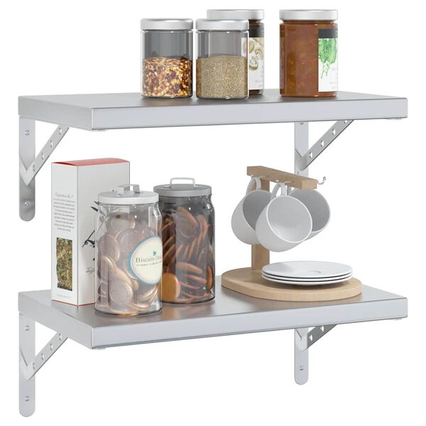 vidaXL N&aacute;stěnn&eacute; police 2 ks 50 x 30 cm stř&iacute;brn&eacute; nerezov&aacute; ocel