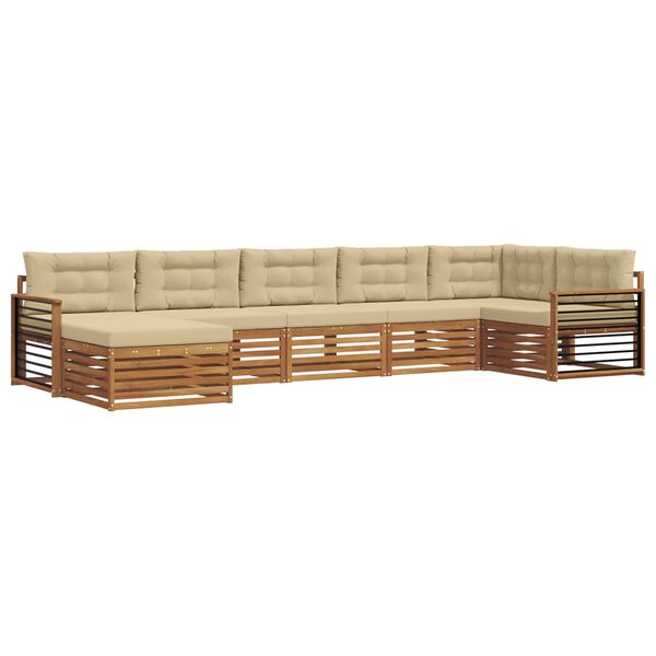 vidaXL Sedac&iacute; soupravy 7 pcs Přirozen&aacute; a B&eacute;žov&aacute; Masivn&iacute; ak&aacute;tov&eacute; dřevo