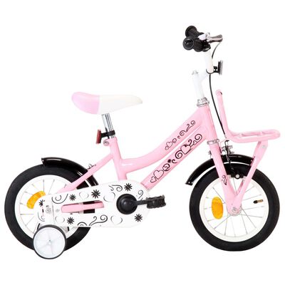 vidaXL Dětské kolo s předním nosičem 12'' bílo-růžové