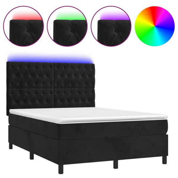 vidaXL Box spring postel s matrac&iacute; a LED čern&aacute; 140x190 cm samet