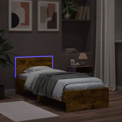 vidaXL Rám postele s čelem a LED osvětlením kouřový dub 75 x 190 cm