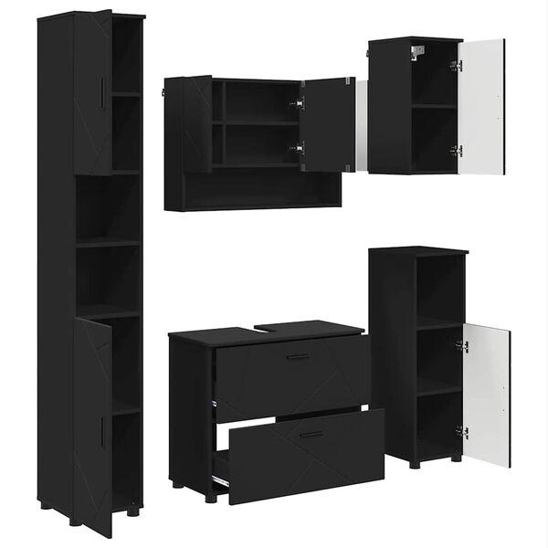 vidaXL Sada koupelnov&eacute;ho n&aacute;bytku 5 pcs Čern&aacute; Skl&aacute;dan&eacute; dřevo a kov