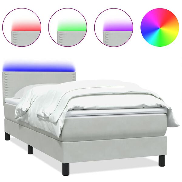 vidaXL Box spring postel s matrac&iacute; a LED světle &scaron;ed&aacute; 80x220 cm samet