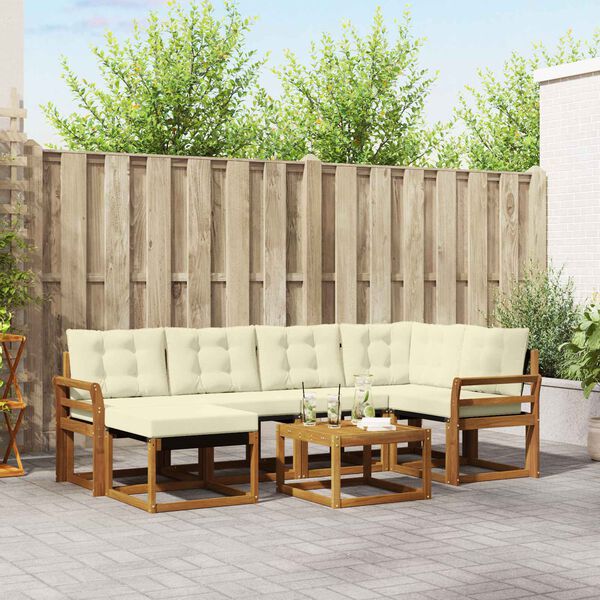 vidaXL Venkovn&iacute; pohovkov&aacute; souprava 7 pcs Přirozen&aacute; a Kr&eacute;mov&aacute;