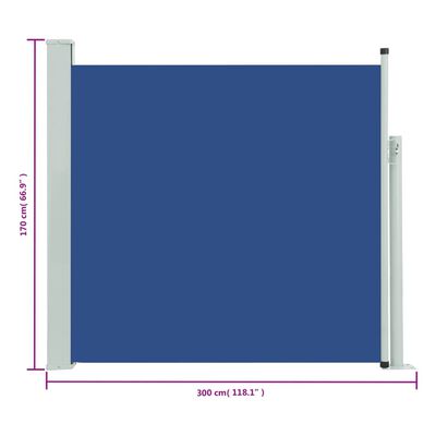 vidaXL Zatahovací boční markýza 170 x 300 cm modrá