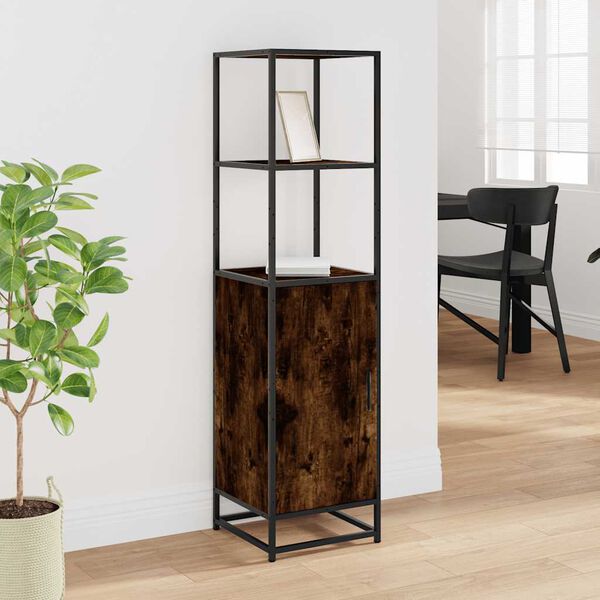 vidaXL Skř&iacute;ň highboard kouřov&yacute; dub 35,5x35x139 cm kompozit a kov