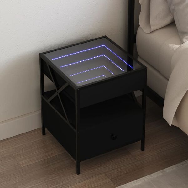 vidaXL Nočn&iacute; stolek s Infinity LED čern&yacute; 40 x 40 x 51 cm