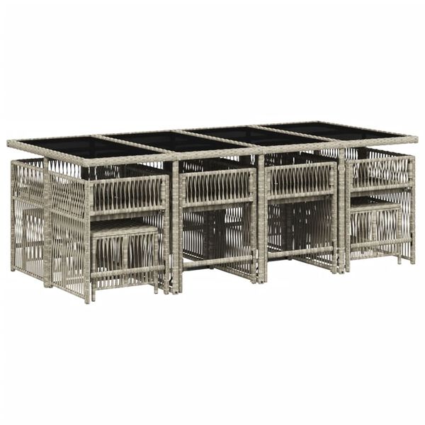 vidaXL 13d&iacute;ln&yacute; zahradn&iacute; j&iacute;deln&iacute; set s podu&scaron;kami světle &scaron;ed&yacute; polyratan