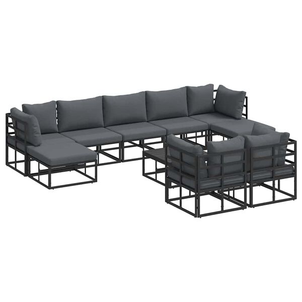 vidaXL Sada zahradn&iacute;ch pohovek s pol&scaron;t&aacute;řem 10 pcs Čern&aacute; Hlin&iacute;k