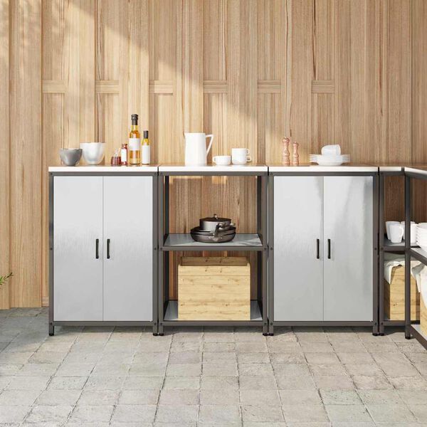 vidaXL Kuchyňsk&aacute; skladovac&iacute; sada s polic&iacute; 3 pcs Stř&iacute;brn&aacute; Nerezov&aacute; ocel