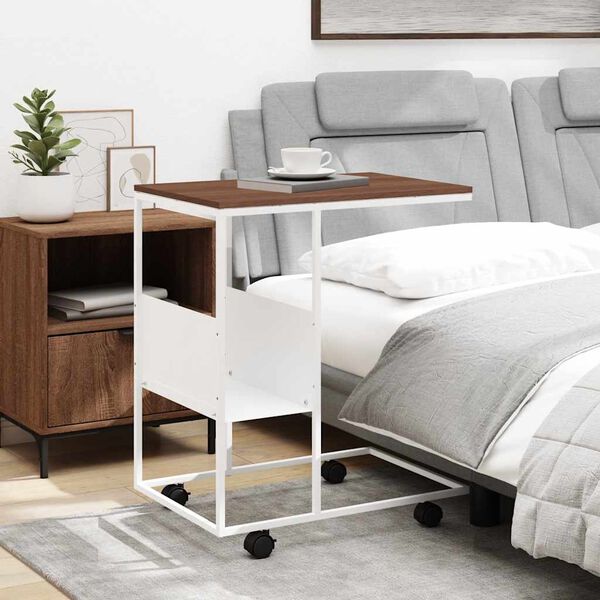 vidaXL Odkl&aacute;dac&iacute; stolek s kolečky b&iacute;l&yacute; 55x36x63,5 cm kompozitn&iacute; dřevo