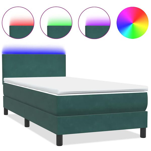 vidaXL Box spring postel s matrac&iacute; a LED tmavě zelen&aacute; 90x210 cm samet