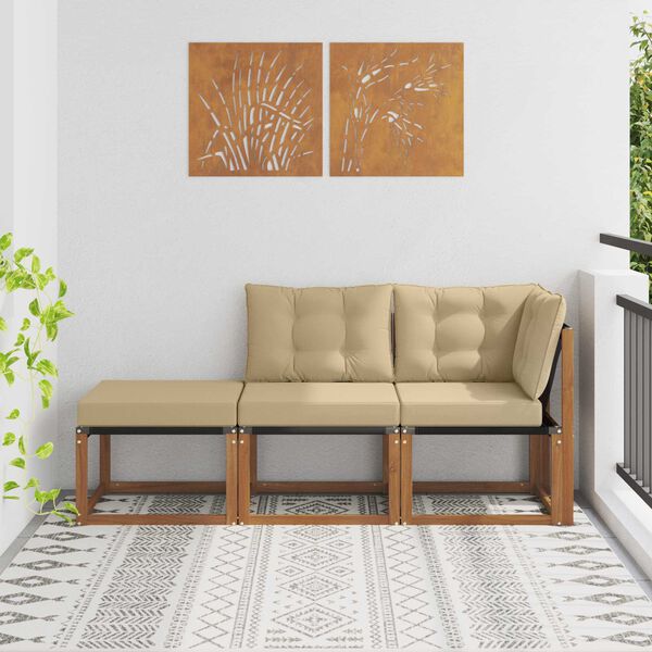 vidaXL Venkovn&iacute; modul&aacute;rn&iacute; pohovkov&eacute; sestavy 3 Kus Přirozen&aacute; a B&eacute;žov&aacute;