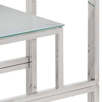 vidaXL Konzolový stolek stříbrný nerezová ocel a tvrzené sklo