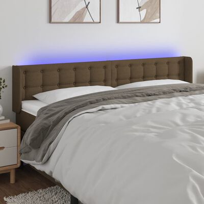 vidaXL Čelo postele s LED tmavě hnědé 163 x 16 x 78/88 cm textil