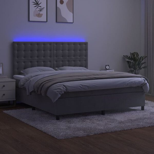 vidaXL Box spring postel s matrac&iacute; a LED světle &scaron;ed&aacute; 160x200 cm samet