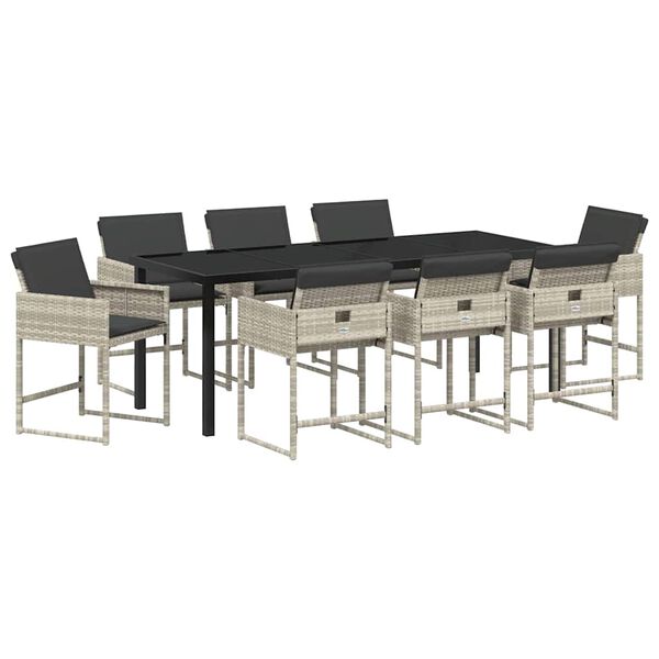 vidaXL Zahradn&iacute; j&iacute;deln&iacute; souprava 9 pcs Světle &scaron;ed&aacute; polyratan